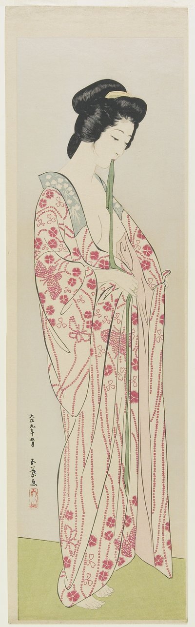 Vrouw in kimono onderkleding, mei 1920 door Goyo Hashiguchi