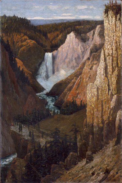 Uitzicht op de Lower Falls, Grand Canyon van de Yellowstone door Grafton Tyler Brown