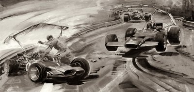 Grand Prix Problemen (gouache op papier) door Graham Coton