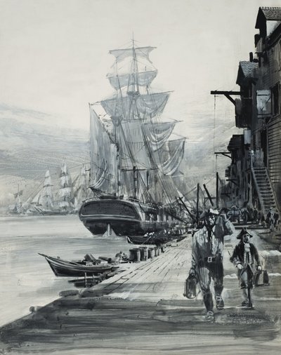 Havengezicht (gouache op papier) door Graham Coton