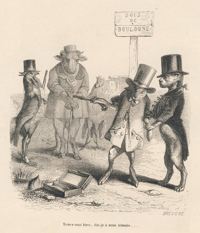 Duel in het Bois de Boulogne door Grandville