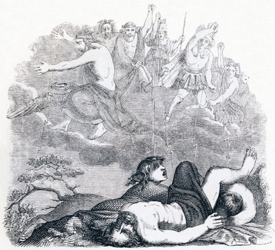 Jupiter en de donders (Jupiter et les tonnerres) - Fabels van La Fontaine door Grandville