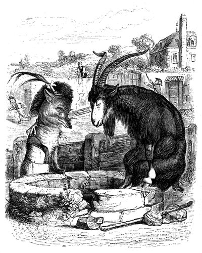 De vos en de geit: fabel van La Fontaine geïllustreerd door Grandville. door Grandville (1803 47)