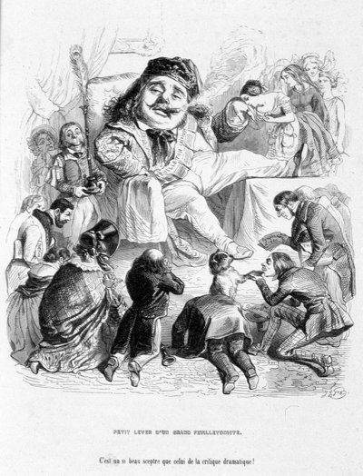 Spot met de macht van een dramatische criticus. Cartoon in "Jérôme Paturot op zoek naar een sociale positie" door Louis Reybaud door Grandville