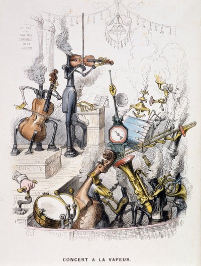 Muzikanten getransformeerd in machines en geven een "Concert à la stoom" - in "Een andere wereld" door Grandville, eind 19e eeuw. door Grandville