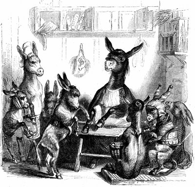 Scène uit "Les animaux peints par eux-memes - Vie privee et publique des animaux" geschreven door Balzac door Grandville (1803 47)