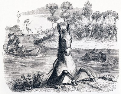 De ezel met de spons en de ezel met het zout - Fabels van La Fontaine door Grandville