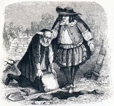 De gierigaard die zijn schat heeft verloren - Fabels van La Fontaine door Grandville