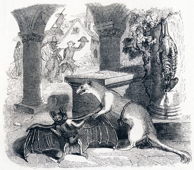 De vleermuis en de twee wezels - Fabels van La Fontaine door Grandville