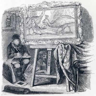 De gaai versiert zich met pauwenveren - Fabels van La Fontaine door Grandville