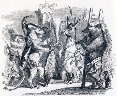 De leeuw die ten oorlog trekt - Fabels van La Fontaine door Grandville