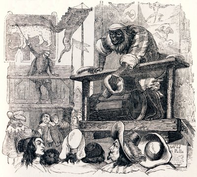 De aap en de luipaard - Fabels van La Fontaine door Grandville