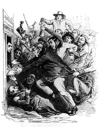 De aandeelhouders, gravure naar tekening van Jean Ignace Isidore aka JJ Grandville door Grandville (1803 47)