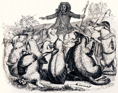 De herder en zijn kudde - Fabels van La Fontaine door Grandville