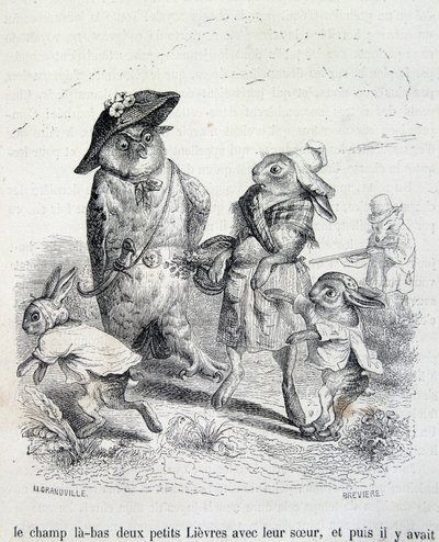 De twee kleine hazen, hun zus en de uil door Grandville