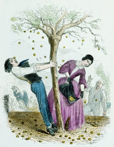 Er is geen kwaad in te veel hebben, uit 100 Spreekwoorden door Grandville (1803 47)