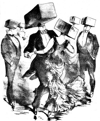 Ongesigneerde illustratie voor de partituur van een werk van Emile Fischer getiteld "Polka des hamteaux", eind 19e - begin 20e eeuw - deze anonieme compositie roept zowel de uitvindingen van de voorloper Grandville als die van toekomstige surrealisten op door Grandville (1803 47)