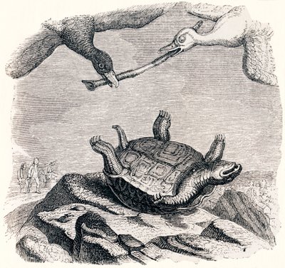 De schildpad en de twee eenden - Fabels van La Fontaine door Grandville