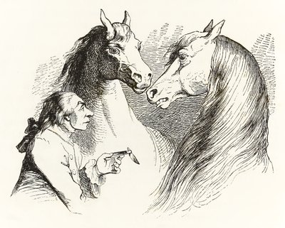 Gulliver praat met pratende paarden in Houyhnhnms Land, uit Gullivers Reizen door Jonathan Swift door Grandville