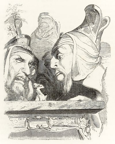 Gulliver wordt geïnspecteerd door de inwoners van Brobdingnag, uit Gullivers Reizen door Jonathan Swift door Grandville