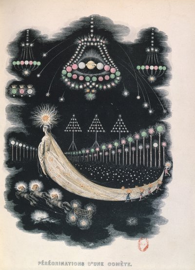 Peregrinatie van een komeet, mogelijk een souvenir van de komeet van Halley in 1834. 1849 door Grandville