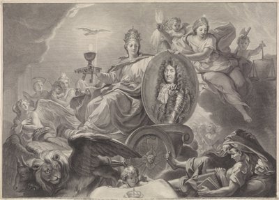 Allegorisch portret van Lodewijk XIV, koning van Frankrijk door Gérard Edelinck