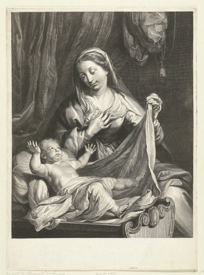 Maria met Christuskind in kribbe door Gérard Edelinck