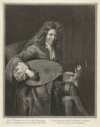 Portret van de luitspeler en componist Charles Mouton ca. 1626-1710, ca. 1695 door Gérard Edelinck