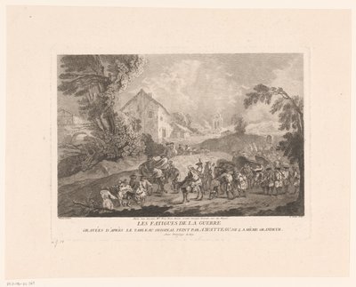 Landschap met langstrekkende groep soldaten door Gérard Jean Baptiste Scotin (II)
