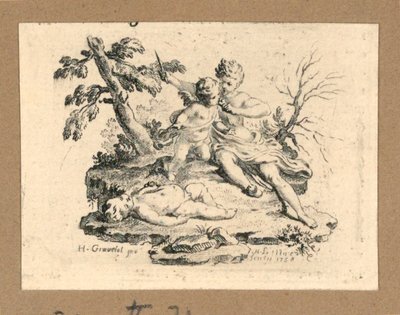 Cupido Laat Cupido het Hart van een Jongen Eten, Dat Ze Heeft Uitgesneden door Gravelot