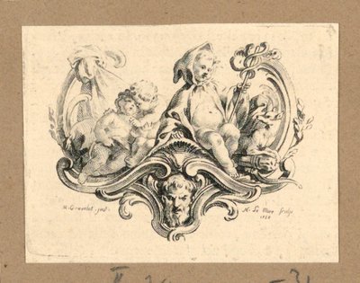 Cupido als monnik met een caduceus door Gravelot