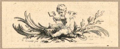 Sluitstuk, Putto met schop door Gravelot