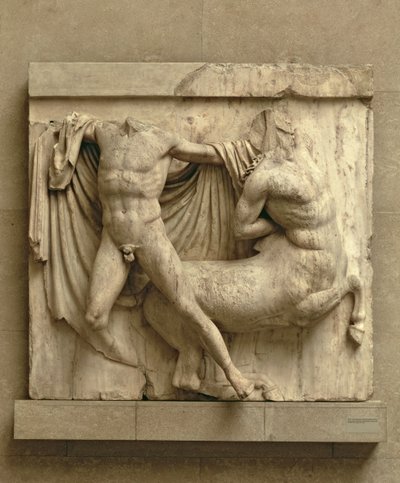 Een Lapith die een centaur doodt, metope XXVII van de zuidzijde van het Parthenon, 447-432 v.Chr. door Greek