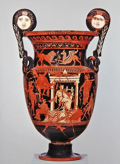 Apulische roodfigurige voluutkrater, ca. 375-350 v.Chr. (keramiek) door Greek