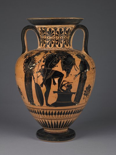 Attische zwartfigurige amfoor met Herakles die het Erymantheaanse zwijn draagt, ca. 510 v.Chr. (terracotta) door Greek