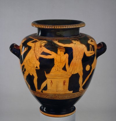 Attische roodfigurige stamnos versierd met Heracles en Busiris, de koning van Egypte, door een late volgeling van de Berlijnse schilder, uit Vulci door Greek