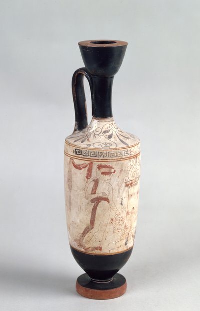 Attische witte grond lekythos met een jong meisje dat een grafgift aanbiedt, c.420 v.Chr. door Greek