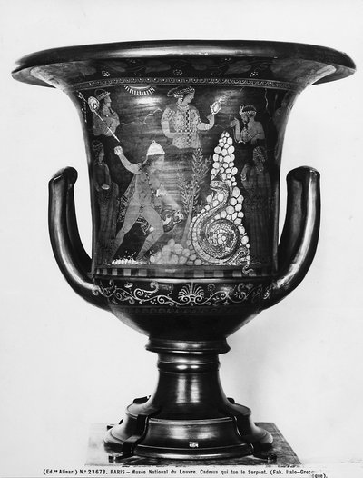 Klokkrater met mythologische scènes die Cadmus en de slang uitbeelden door Greek