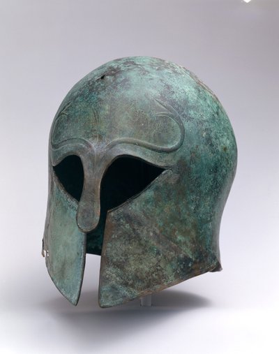 Bronzen archaïsche helm van Korinthisch type, c.600-575 v.Chr. door Greek