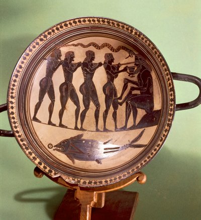 Beker die Ulysses toont die Polyphemus verblindt, zwartfigurig aardewerk, Griekenland, Griekse beschaving, 6e eeuw v.Chr. door Greek