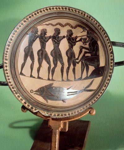 Beker met Ulysses die Polyphemus verblindt, zwartfigurig aardewerk, Griekse Beschaving, 6e Eeuw v.Chr. door Greek