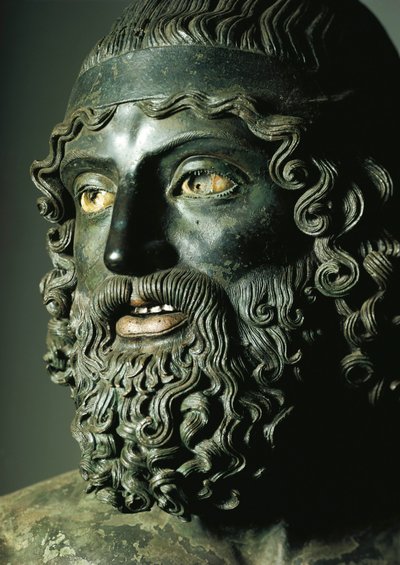 Detail van het hoofd van Beeld A of de Jongere van de Riace Bronzen door Greek