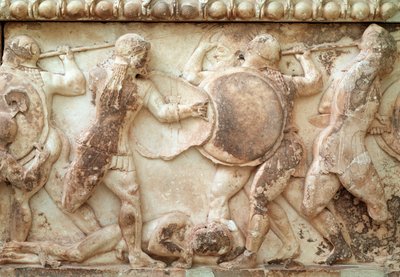 Gigantomachie (strijd tussen goden en reuzen) (reliëf, fries, 525 v.Chr.) door Greek