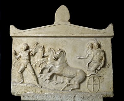 Griekse kunst: reliëf gewijd aan Hermes en de nimfen door Greek