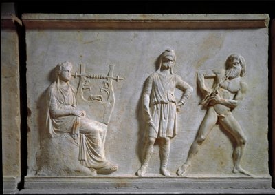 Griekse kunst: muziekcompetitie tussen Apollo en Marsyas door Greek