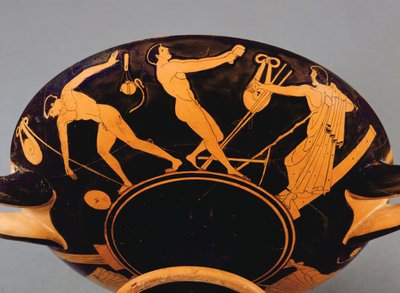 Kylix beker die atleten en symposiast afbeeldt, c.480 BC door Greek