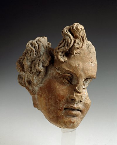 Magna Graecia (Groot-Griekenland): Hoofdfragment; van Monte Antenna (Rome); 5e-4e eeuw v.Chr.; Rome, Museum van Villa Giulia - Kunst van Groot-Griekenland: hoofdfragment van Monte Antenna (Lazio) 5e-4e eeuw v.Chr. Museum van Villa Giulia Rome door Greek
