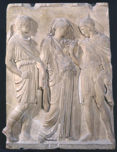 Orpheus, Eurydice en Hermes (marmer) door Greek