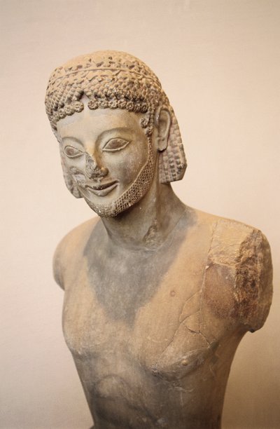 Rampin-ruiter, ruiterstandbeeld in marmer, ca. 550 v.Chr., Griekse beschaving, 6e eeuw v.Chr. (detail) door Greek