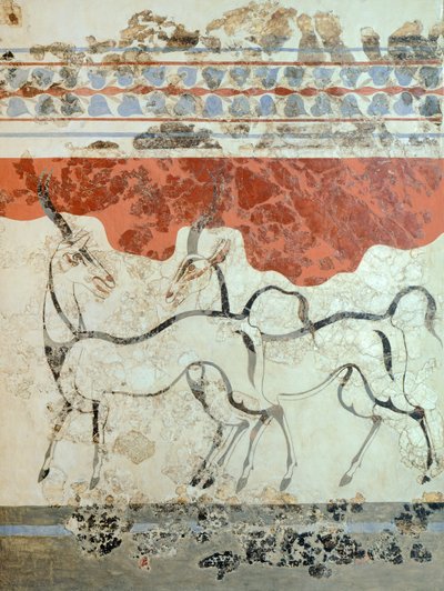 Antilopen, Akrotiri fresco, Thera (nu Santorini), Griekenland, Minoïsche beschaving door Greek School